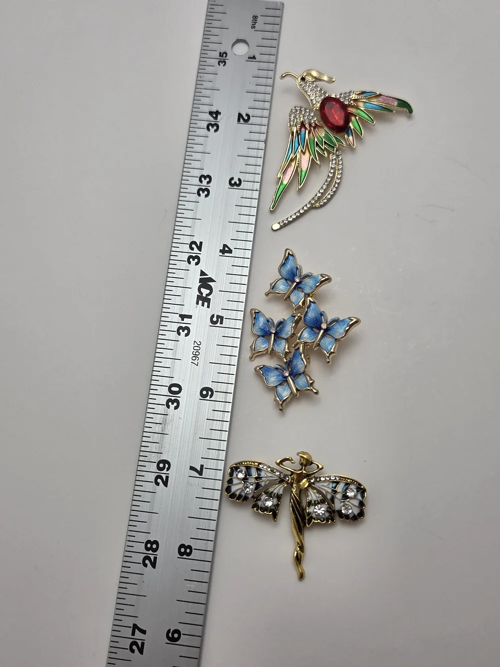 Fantasy Brooch Set Fairy Phoenix Butterflies • Whimsical Rhinestone Jewelry Trio